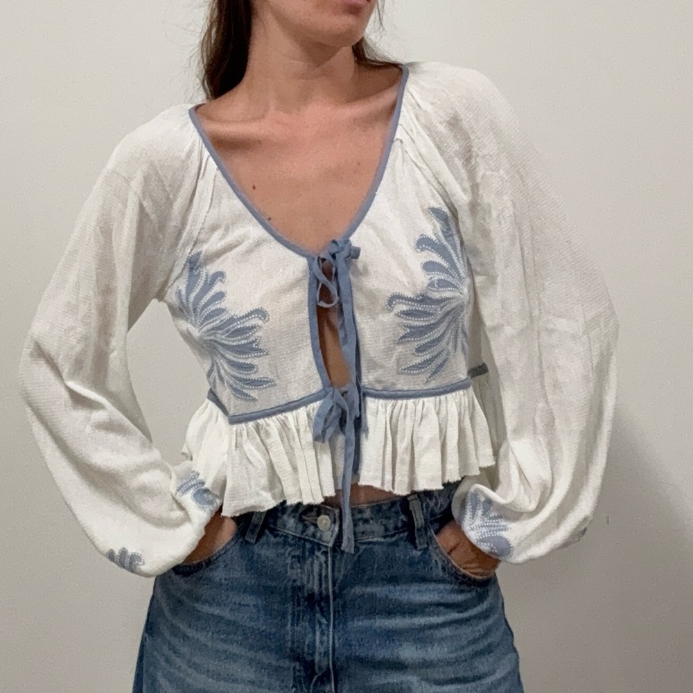 Knit embroidered peasant blouse
